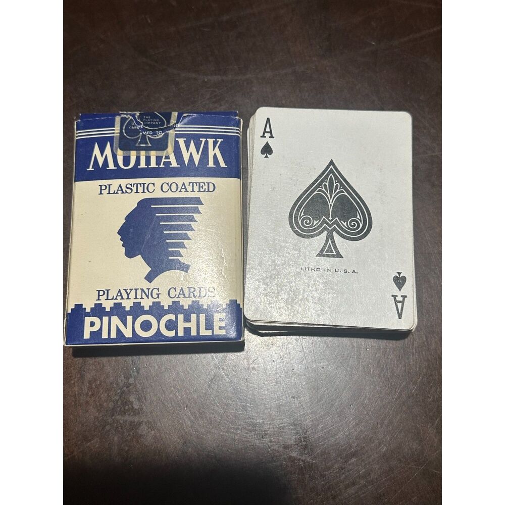 Vintage Mohawk Pinochle Playing Cards US Playing Card Co Blue Deck Made In USA